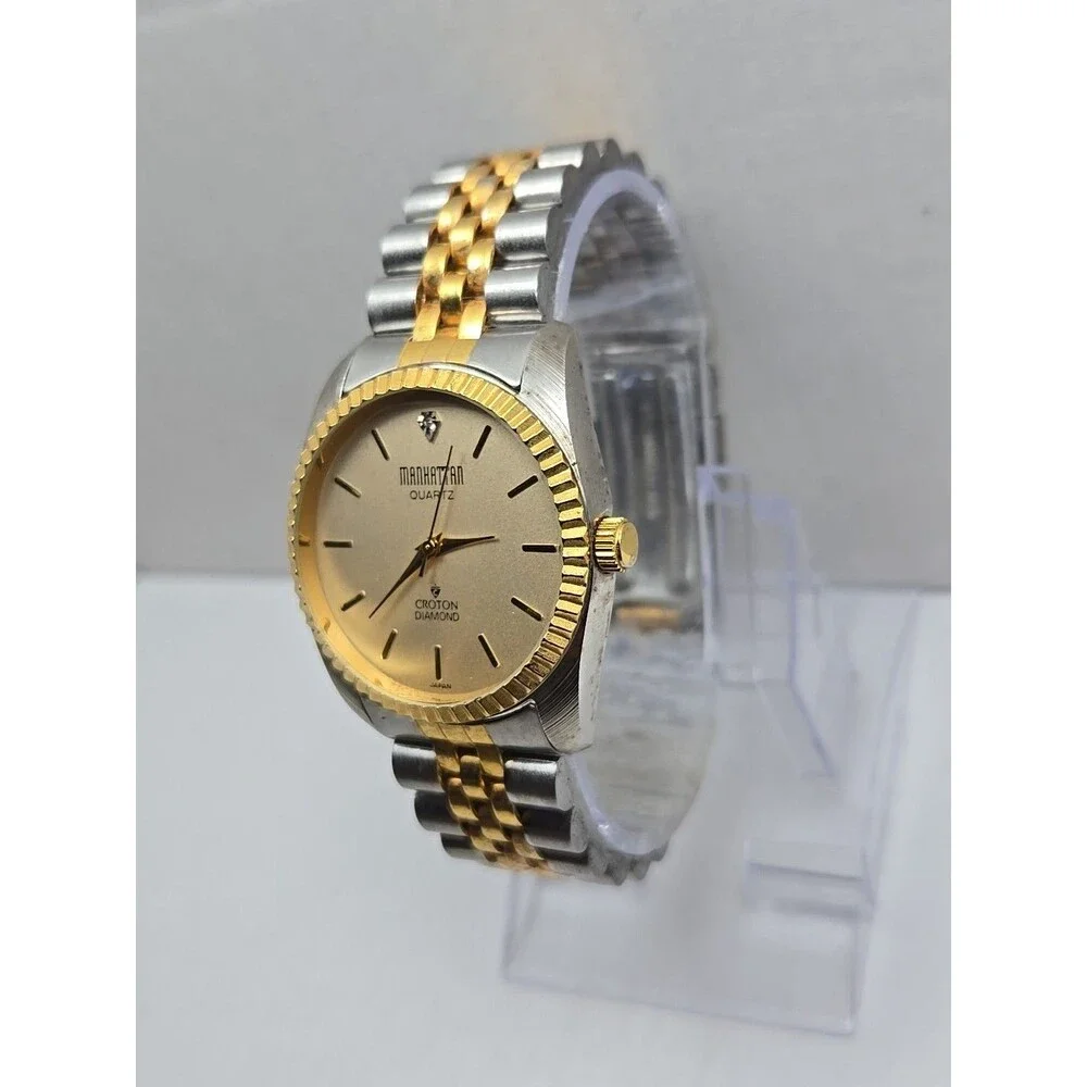 Vintage Manhattan By Croton Diamond Two Tone Quartz Watch Japan New Battery Mens